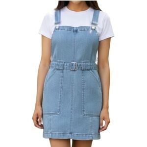 🥰2/$20 American Eagle Sz 0 Y2K Super Stretch Light Denim Pinafore Overall Dress
